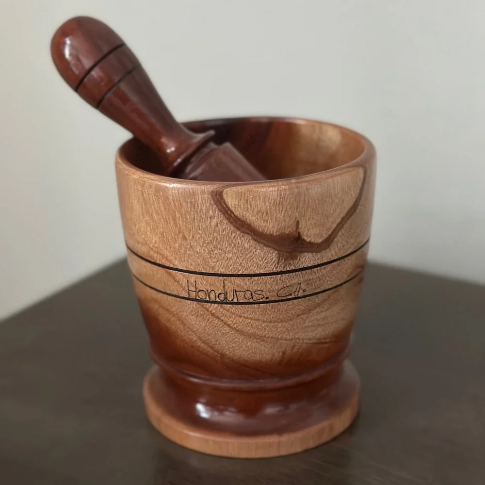 Honduras‎ Wooden Mortar Pestle Set Carved Herbal Spice Grinder Kitchen Tool